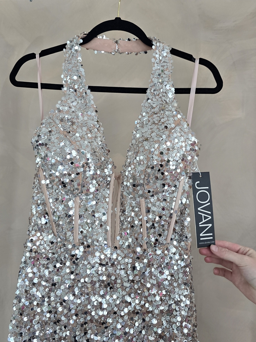 Jovani D5303 Silver Sequin Evening Gown with Nude Lining - Picture 2 of 5
